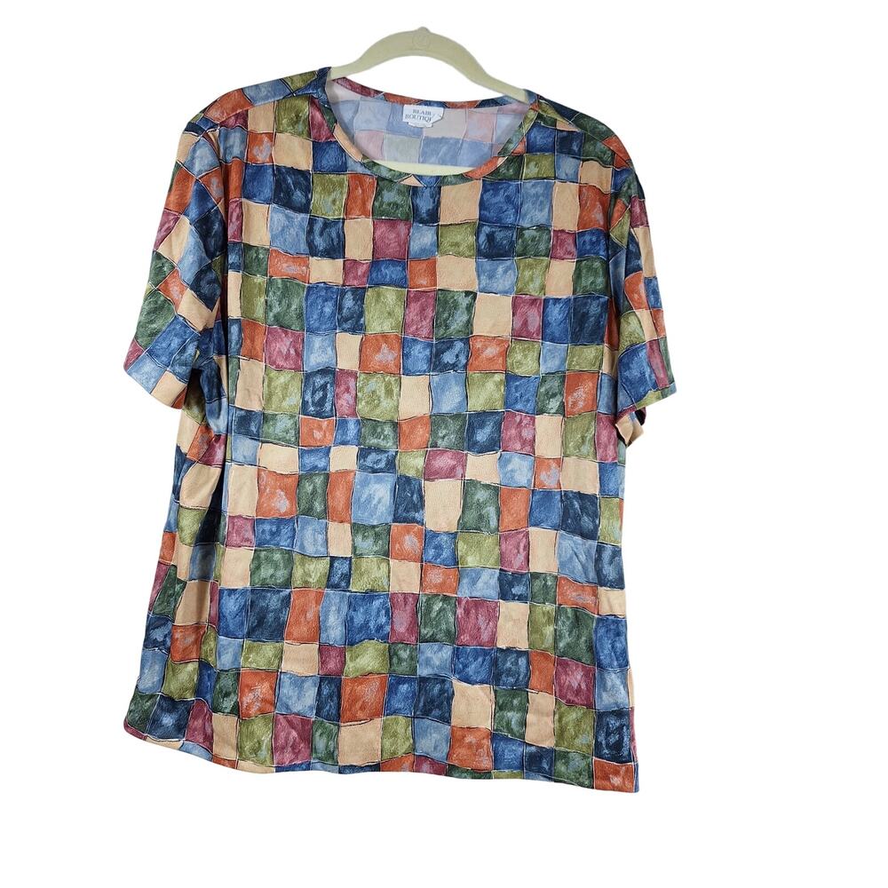 Blair Boutique XL women's top short sleeve multi colors pit 23